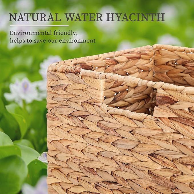 10.5 x 10.5in Wicker Storage Baskets, Cube Foldable Water Hyacinth Storage - Image 4