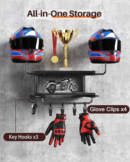 Motorcycle Helmet Holder Wall Mount, 2-Tier Helmet Rack - Image 4