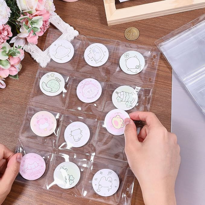 FREEBLOSS 144 Pocket Buttons Badge Pin Storage Book Transparent PVC Button Pins - Image 3