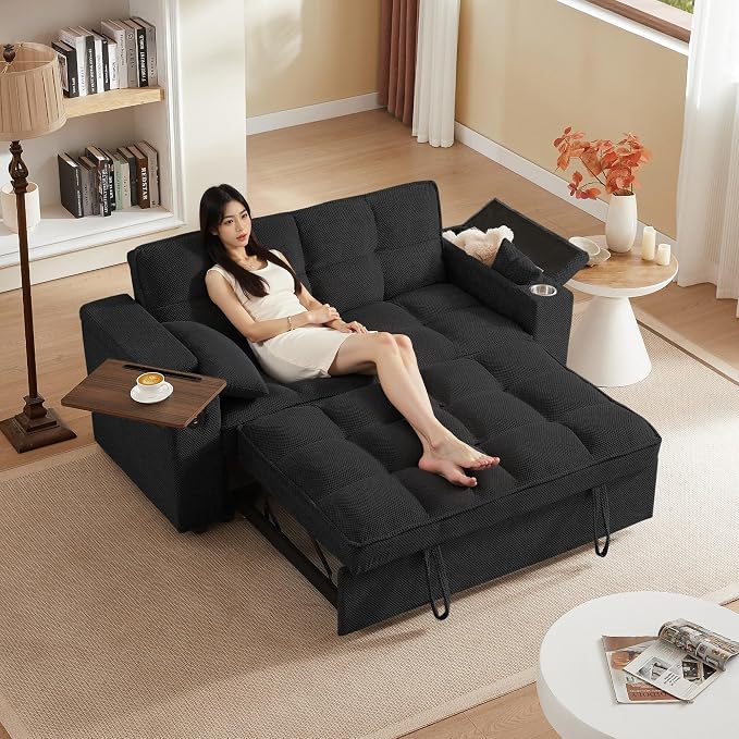 hansones 66" 3-in-1 Folding Convertible Sofa Bed, Queen Size Pullout Sofa by hansones