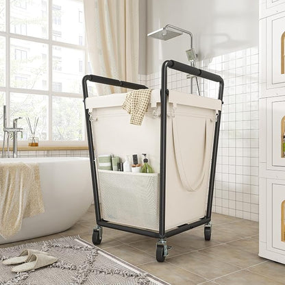 180L Laundry Basket with Wheels & Handles, Laundry Cart with Removable Bag & - Image 6