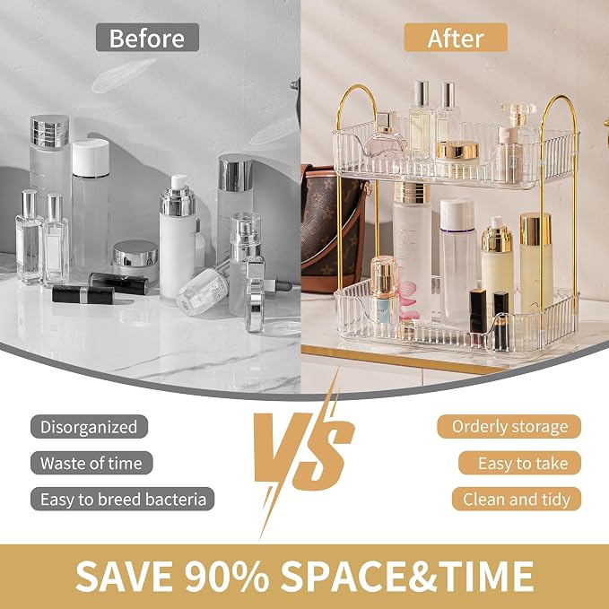 2 Tier Bathroom Organizer Countertop Makeup Perfume Tray Skincare Organizer - Image 4
