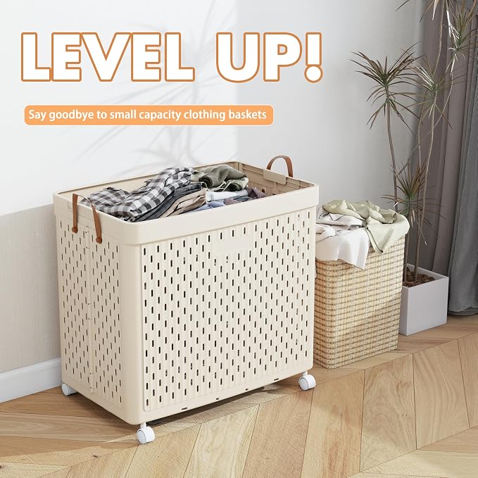 UAK Laundry Basket with Wheels, Collapsible Plastic Laundry Hamper with Handle - Image 5