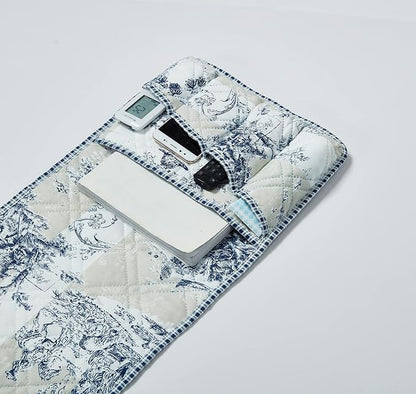 Brilliant Sunshine Blue Toile Couch Sofa Armrest 5 Pockets Organizer, Slip - Image 4