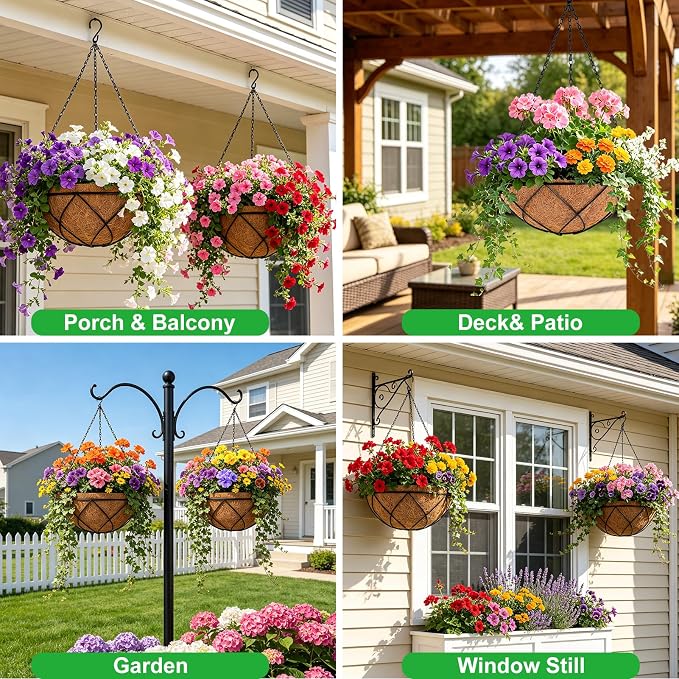 Hanging Baskets for Plants Outdoor, 4 Packs 12 Inch Metal Wire Hanging Planter - Image 7