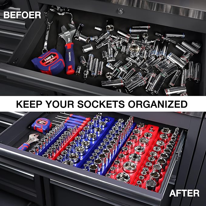 WORKPRO Magnetic Socket Organizer, 1/2-Inch SAE Sockets Holder, Socket Trays - Image 6