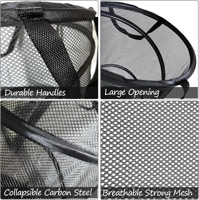 BATTOO 2 Pack Large Collapsible Laundry Basket Foldable Mesh Pop Up Hamper - Image 4