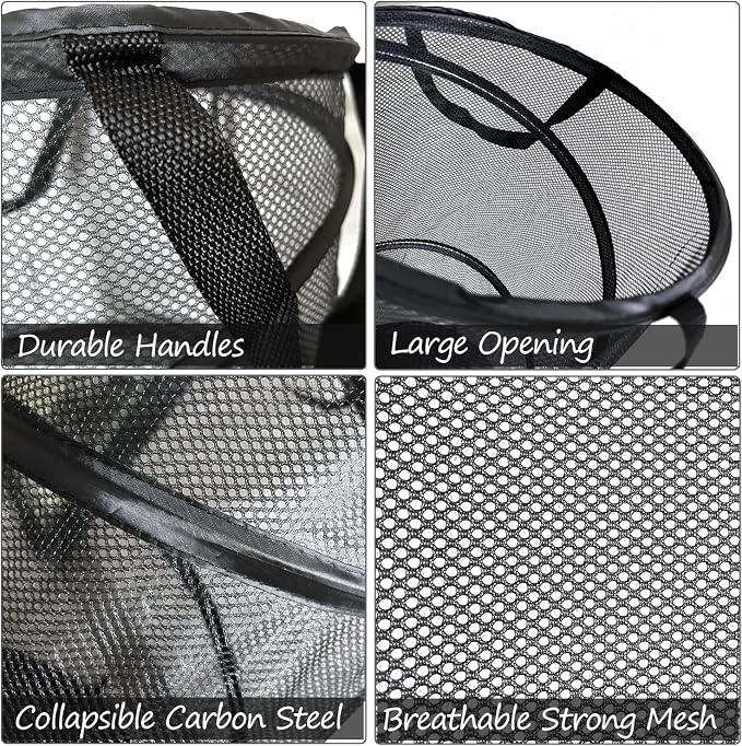 BATTOO 2 Pack Black X-Large Collapsible Laundry Basket Foldable Mesh Pop Up - Image 4