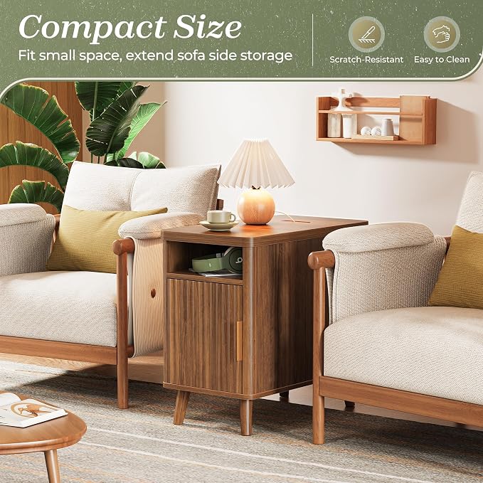 Huuger Narrow End Table with Charging Station, USB-C Port, Fluted Nightstand - Image 4