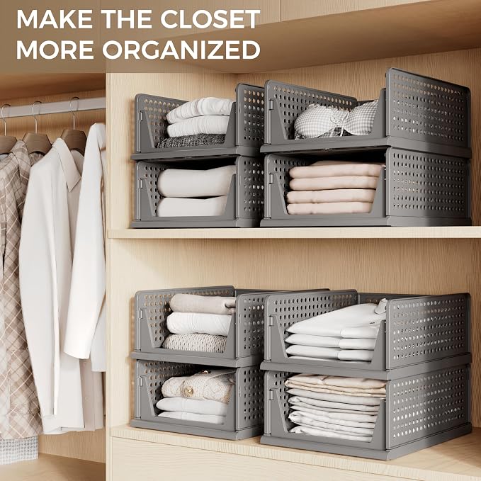 Pinkpum 6 Pack Black Closet Organizers and Storage Plastic Stackable Storage - Image 4
