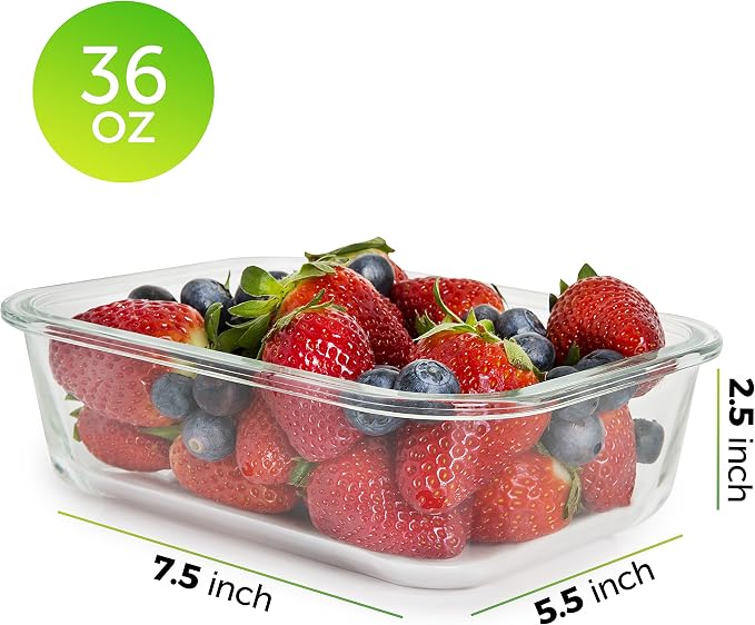 Prep Naturals 5 Pack 36oz Glass Meal Prep Containers - Image 6