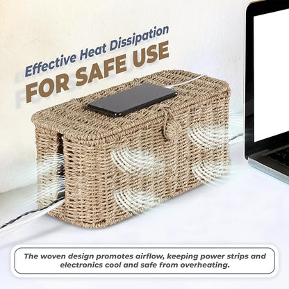 2-Pack Large Cable Management Box, Natural Rattan Cable Cord Organizer Boxes - Image 6