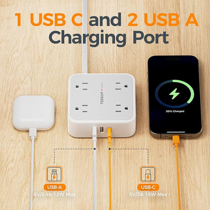 TESSAN Surge Protector Power Strip, 5 Ft Flat Plug Extension Cord - Image 4