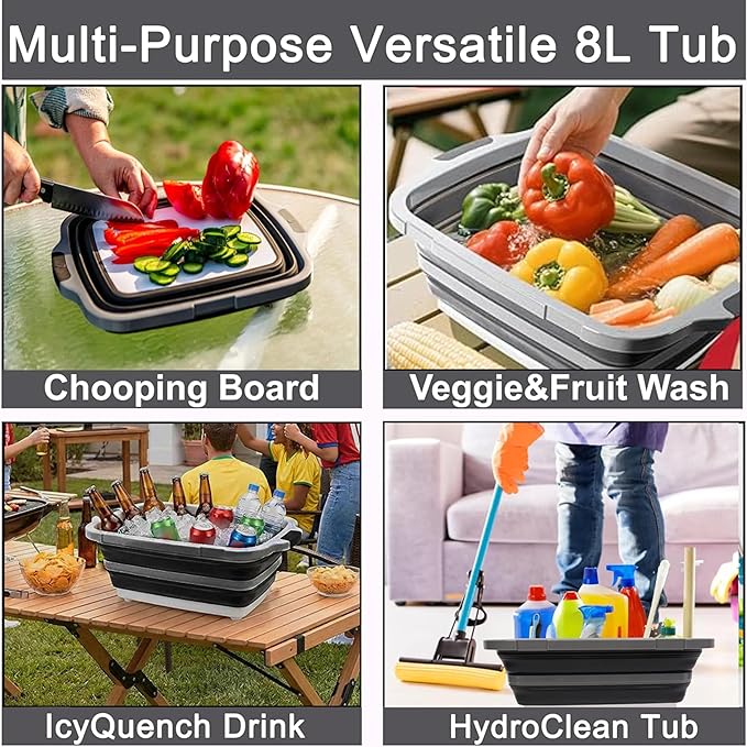 Collapsible BBQ Prep Tub 8L Black | Portable Meat Marinating Container - Image 3