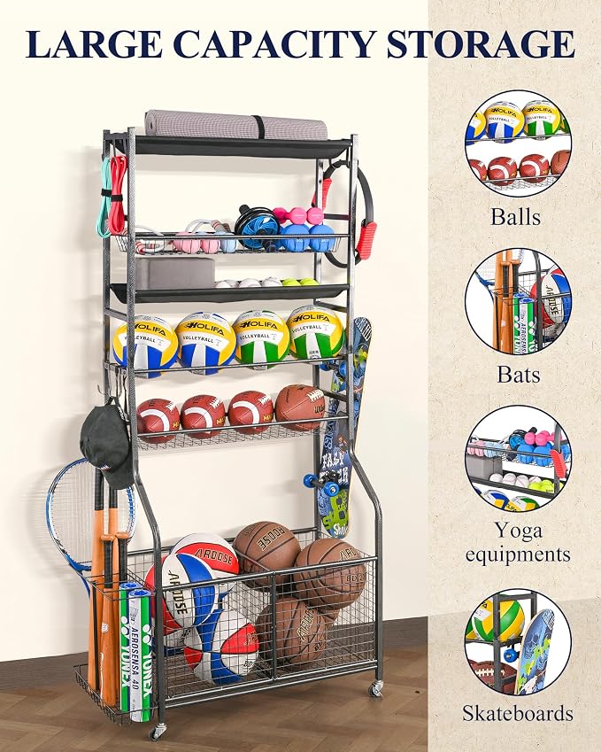 Mythinglogic Sports Equipment Garage Organizer, Garage Ball Storage - Image 2