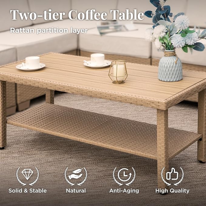 Patio Furniture Set, 8 Piece Outdoor Rattan Wicker Sectional Conversation Set - Image 8
