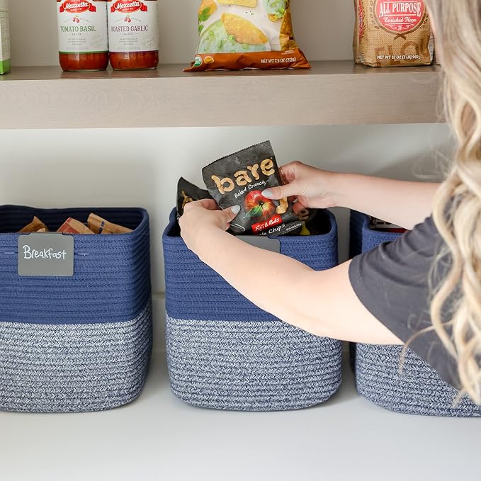 NaturalCozy 13 Inch Cube Storage Bins Cotton Rope Woven Baskets - Image 4