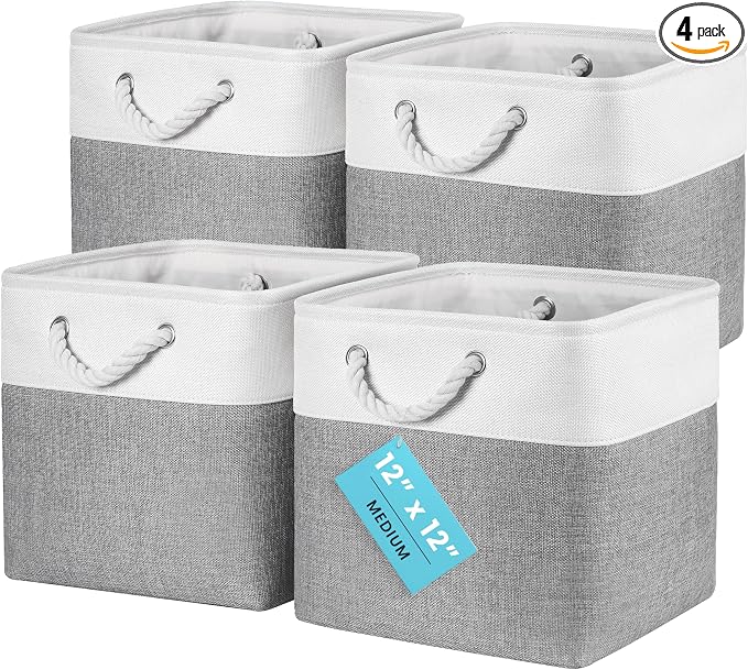 OrganiHaus 12x12 Cube Storage Bins 4 Pack, Foldable Cube Storage Organizer w/ by OrganiHaus