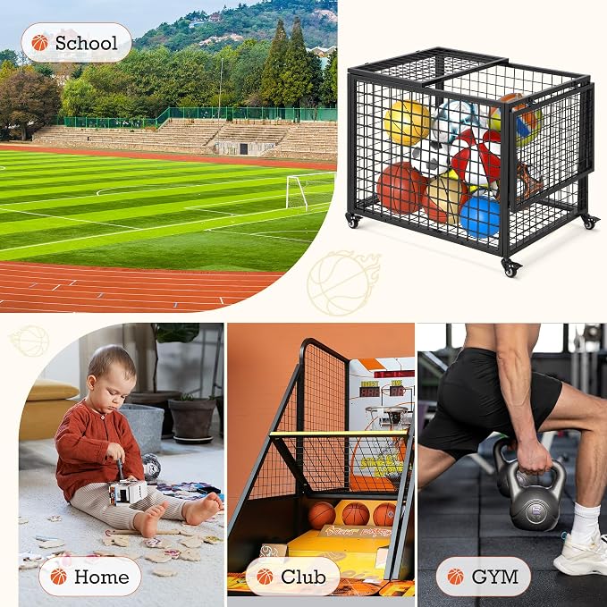 AECOJOY Ball Cart Storage, Rolling Basketball Bin - Image 7