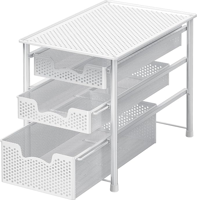 Simple Houseware 3 Tier White Alloy Steel Sliding Basket Organizer Drawer by SimpleHouseware