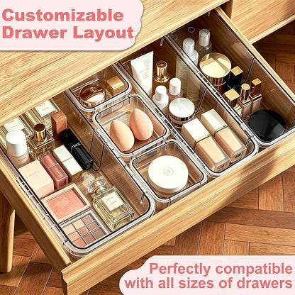 16 Pcs Extendable Clear Drawer Organizer, 3-Size Adjustable Boxes | 3-mm Extra - Image 3