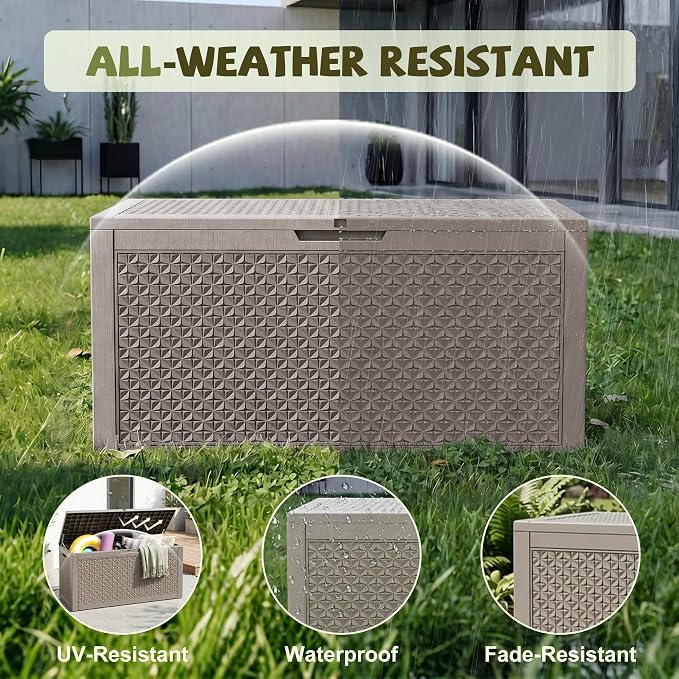 150 Gallon Outdoor Storage Box, Large Resin Deck Box Waterproof, Lockable Toy - Image 4