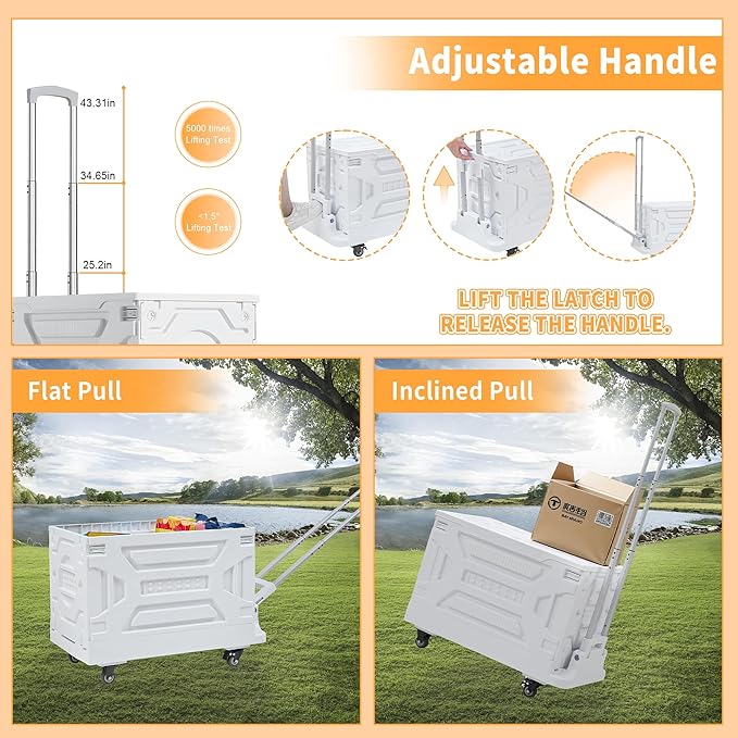 VECELO 88LHeavy-Duty 2-in-1 Foldable Utility Cart, Large Capacity Rolling Crate - Image 5