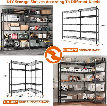 REIBII 1600LBS Storage Shelves 69.8''W Metal Shelving 5 Tier Wire Shelving Unit - Image 4