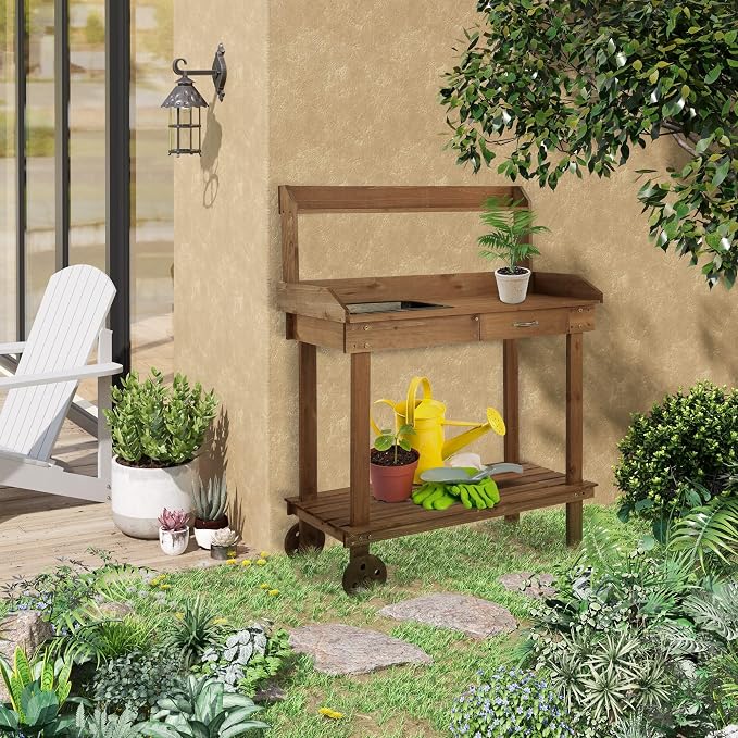 Potting Bench Table, 36 in Wooden Garden Work Table - Image 4