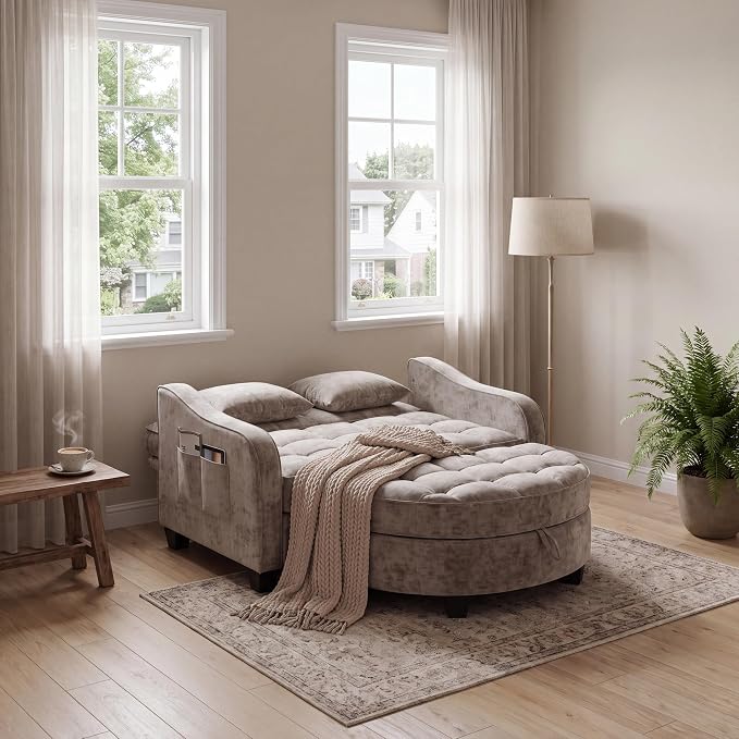 ERYE Chenille Tufted Loveseat Sofa and Ottoman Set, Tufted Recliner Sleeper - Image 4