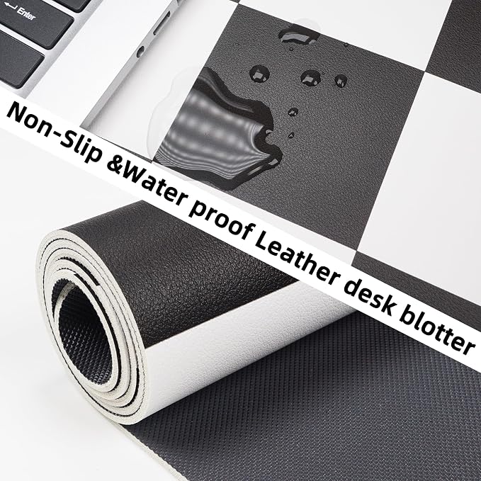 Non-Slip Checkered Desk Mat, Waterproof PU Leather Protector, Large Blotter - Image 2
