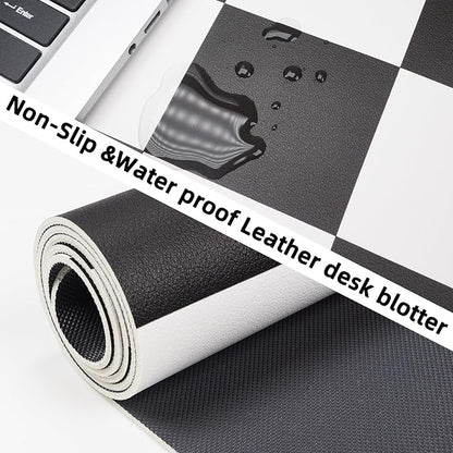 Non-Slip Checkered Desk Mat, Waterproof PU Leather Protector, Large Blotter - Image 3