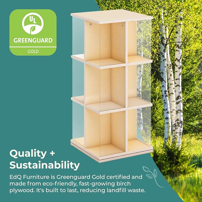 Guidecraft EdQ Kids Rotating Bookshelf: Natural Wood Revolving Bookcase - Image 6