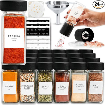 SAVVY & SORTED Glass Spice Jars - 4 Oz Spice Containers with 374 Minimalist by SAVVYSORTED%C2%AE