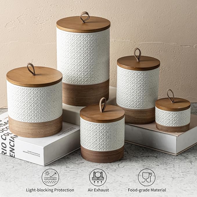Miamolo Large Jar with Lid, Ceramic Coffee Container Kitchen Food Storage Jars - Image 7