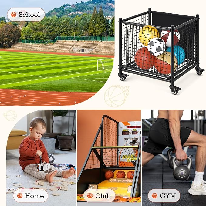 AECOJOY Ball Cart Storage, Rolling Basketball Bin - Image 4