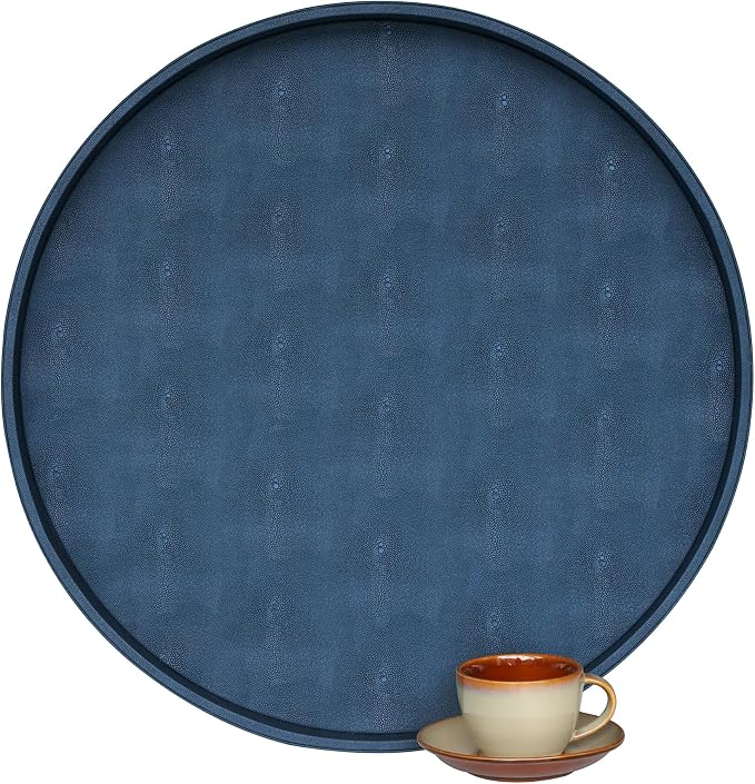 HofferRuffer Large Round Serving Tray 24'', Elegant Faux Leather Circle Ottoman by HofferRuffer