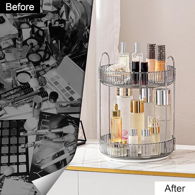 360 Rotating Makeup Organizer for Vanity, Bathroom Countertop Spinning Perfume - Image 2