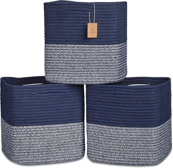NaturalCozy 13 Inch Cube Storage Bins Cotton Rope Woven Baskets by NaturalCozy