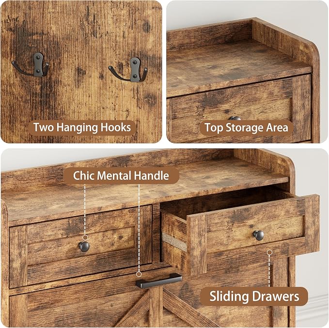 Shoe Cabinet with 2 Flip Drawers & 2 Top Drawers, Hidden Slim Shoe Rack - Image 6
