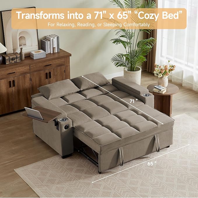 hansones 65" 3-in-1 Sofa Bed, Pull Out Sleeper Sofa - Image 6