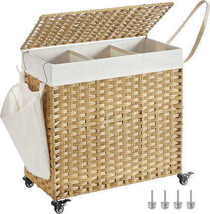 SONGMICS Laundry Hamper with Lid, 37 Gallons, Rolling Laundry Basket with Wheels by Unknown