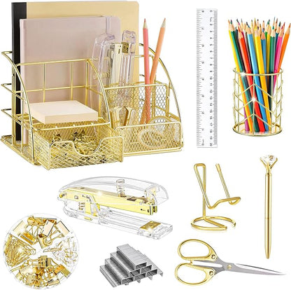 KAAKOW Gold Desk Organizers and Accessories Office Supplies Set Stapler by KAAKOW