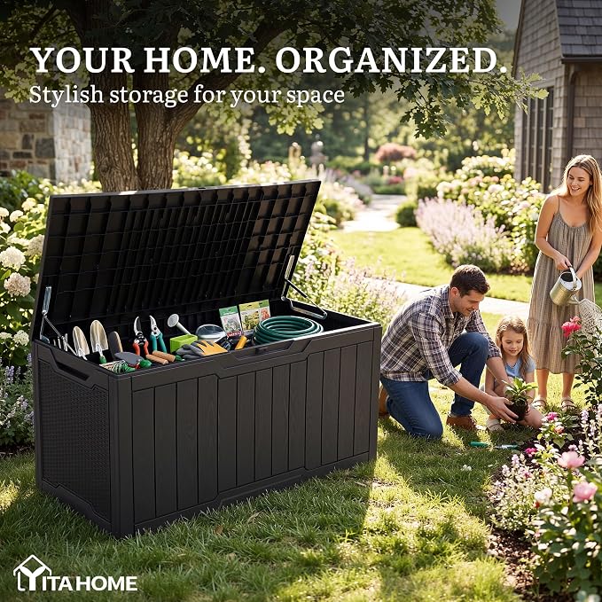 YITAHOME 100 Gallon Outdoor Storage Box, Large Water Resistant Resin Deck Box - Image 3