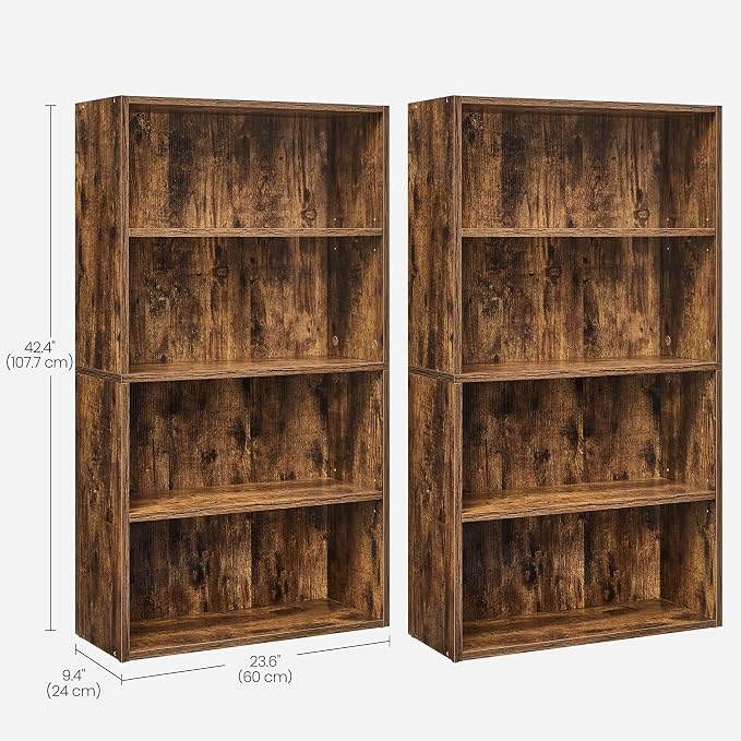 VASAGLE Set of 2 Bookshelves, 23.6 Inches Wide, 4-Tier Open Bookcases - Image 3