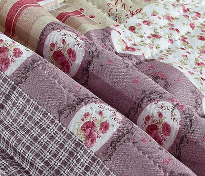 Brilliant Sunshine Pink Rosette and Stripes Patchwork Couch Armrest 5 Pockets - Image 6