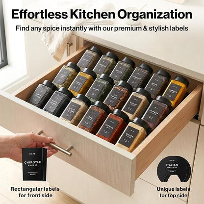 EDELHAUS Glass Spice Jars with Labels & Black Rotating Lids – 12 Large Square - Image 6