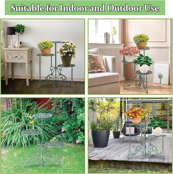 OwnMy 3 Tier Heavy Duty Cast Iron Plant Stand Foldable Wrought Iron Flower Pot - Image 7