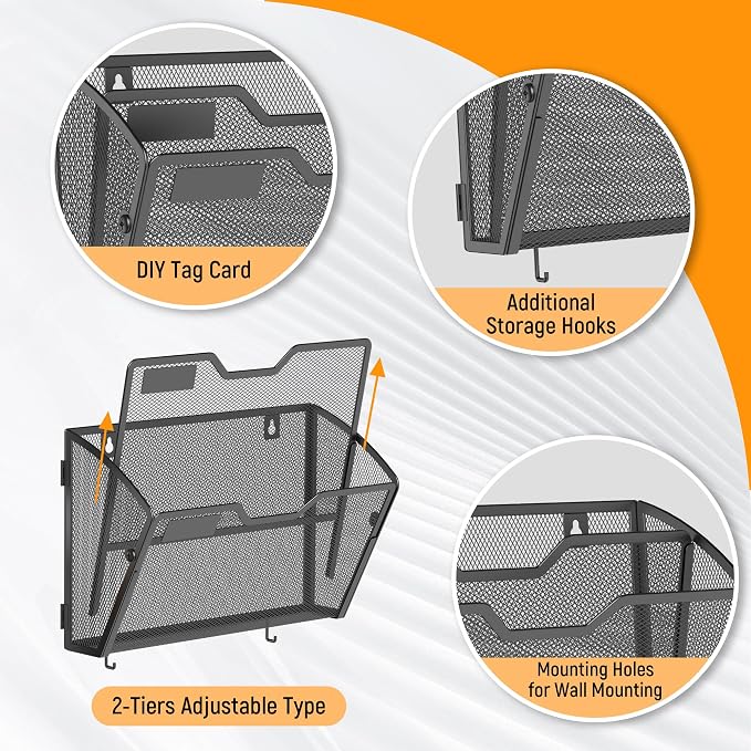 Docnest 3 Pack 2 Tier Mesh Wall File Holders - Image 4