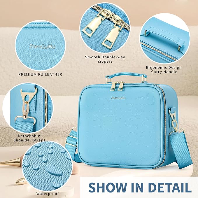 Travel Makeup Bag with LED Mirror, Cosmetic Train Case with Lighted Mirror - Image 4
